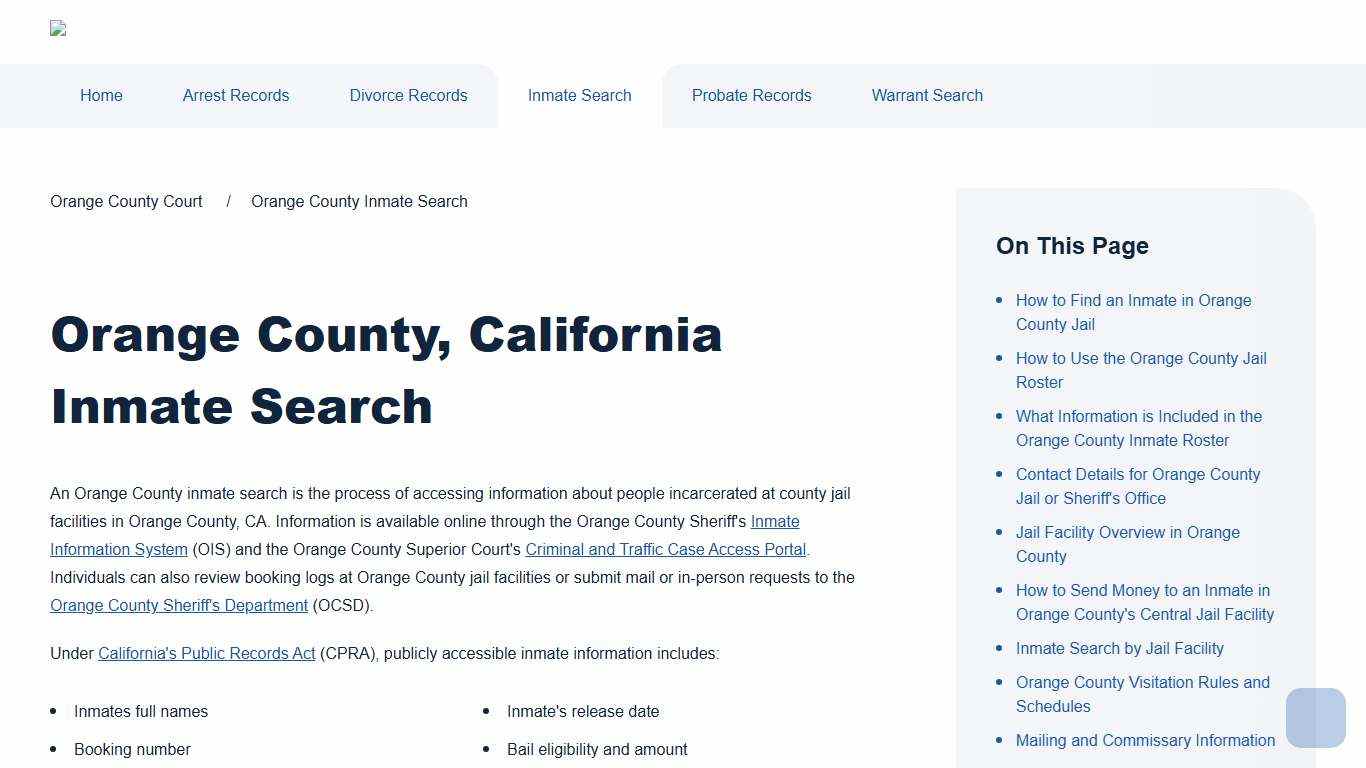 Orange County Inmate Search Orange County Court
